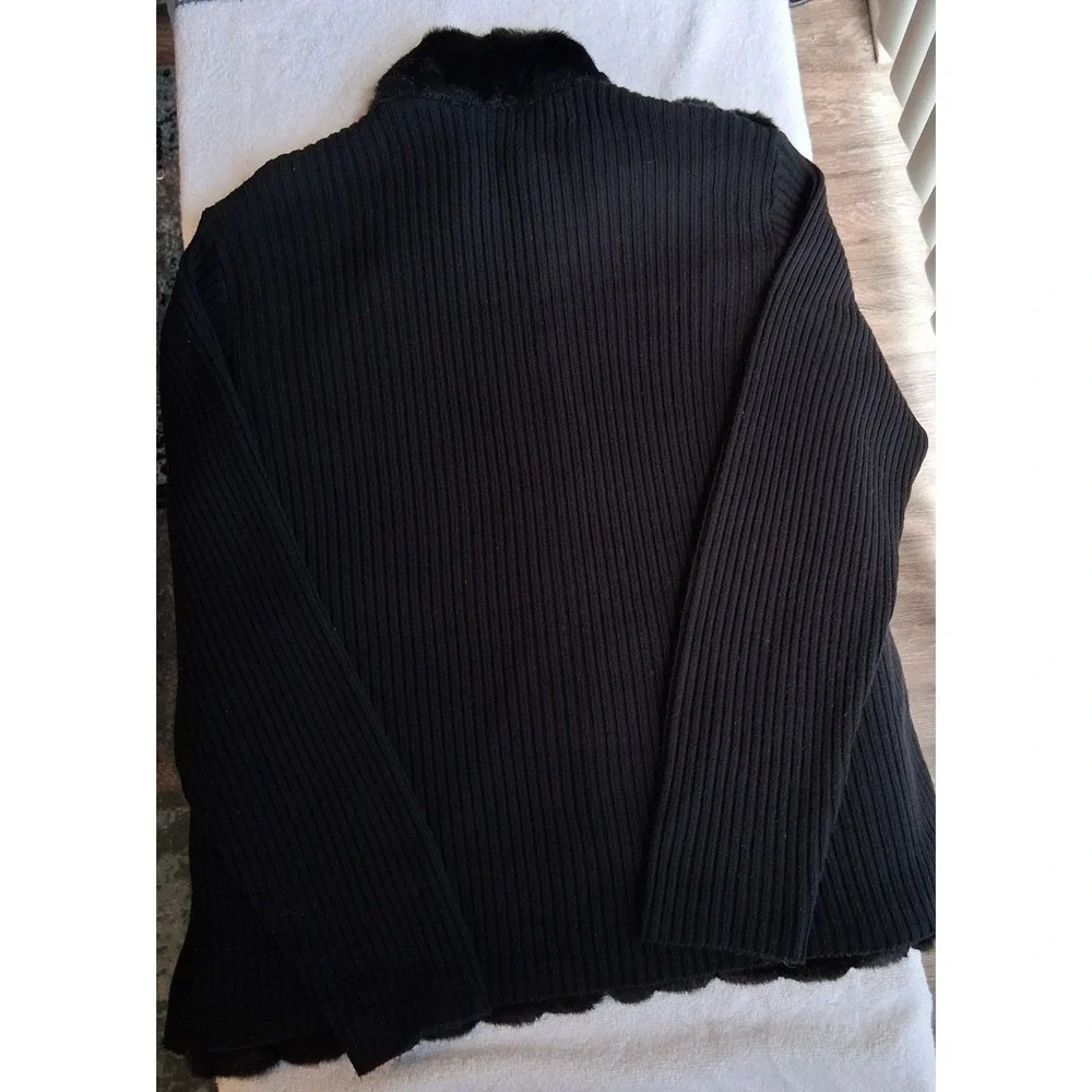 Vintage Lane Bryant Faux Fur Zip Front Sweater Knit Black 26/28 Y2K NWOT